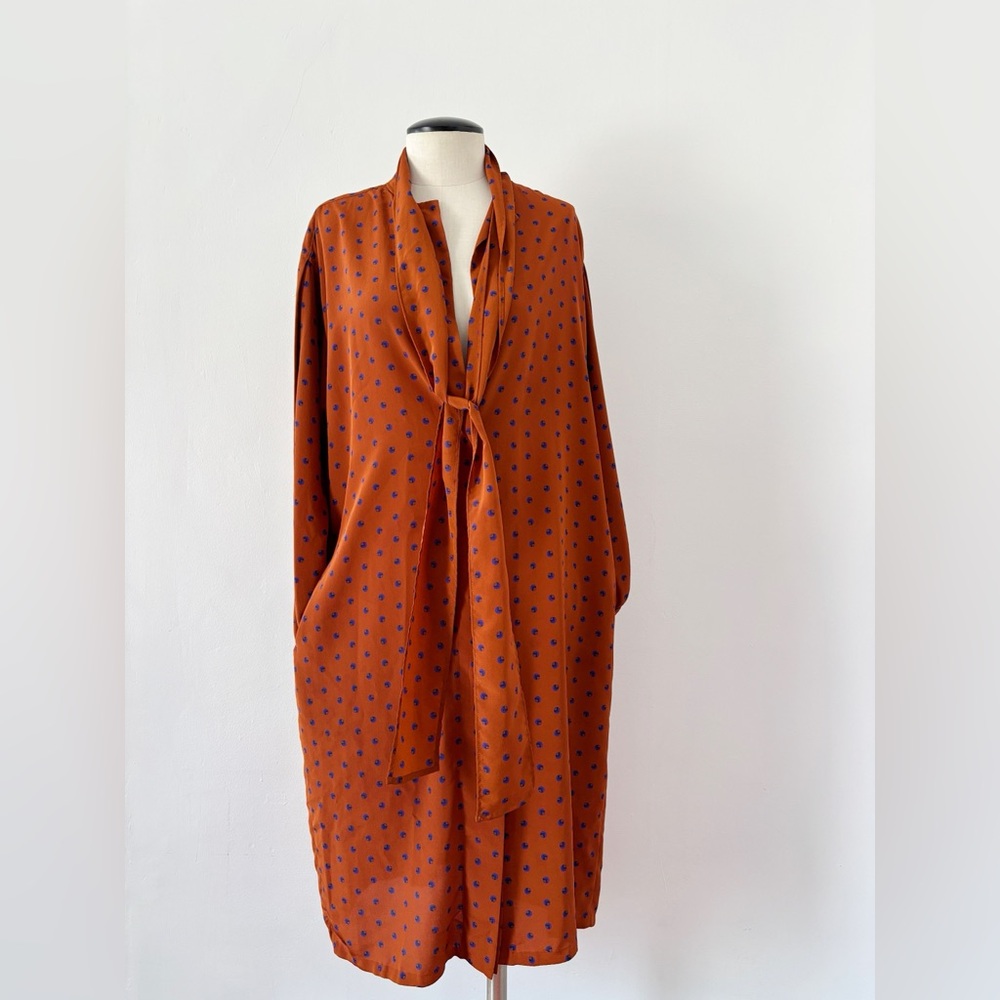 RODIER Terracotta and Navy Long Sleeve Dress